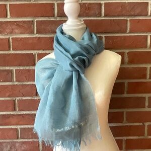 Polo Ralph Lauren Linen Cotton Blue Signed Large Scarf  Shawl 17”x78”Unisex NWOT